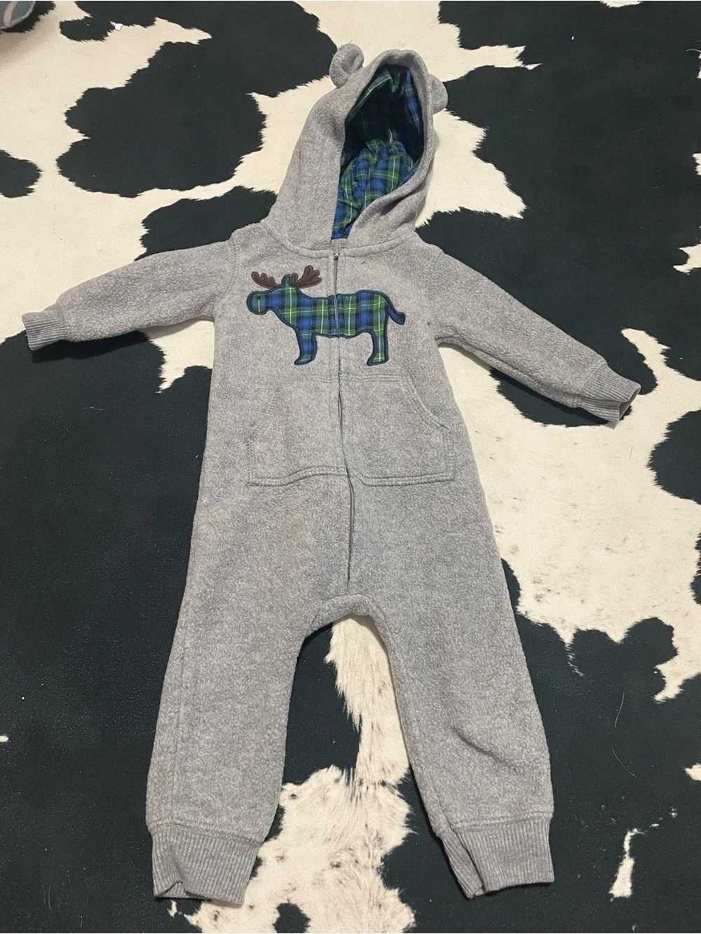 2/$12 Carters Plaid Moose One Piece - Boy